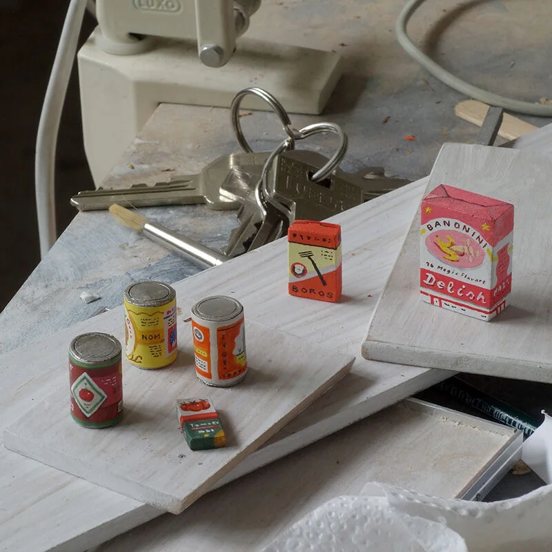 Miniature food items crafted by hand